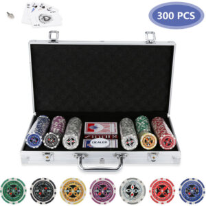 Pokerkoffer 300 Chips Laser Pokerchips Poker 11.5 Gramm , 2 Karten, Händler, 5 Würfel, mit Aluminium-Gehäuse Silber Koffer - Hengda