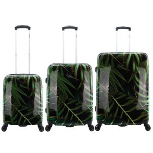 Saxoline Koffer "Palm Leaves", (3 St.), Mit Aluminium-Trolley-System