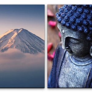 Sinus Art Leinwandbild 2 Bilder je 60x90cm Kawaguchiko Fuji Berggipfel Yoga Japan Buddha Meditieren