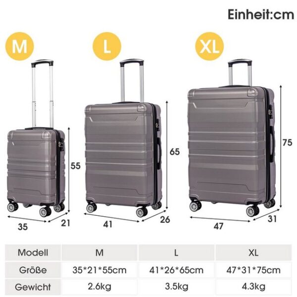 BlingBin Hartschalen-Trolley 3-teiliges Trolley-Kofferset Handgepäck, 4 Rollen, Koffer mit TSA-Schloss und Universalrad
