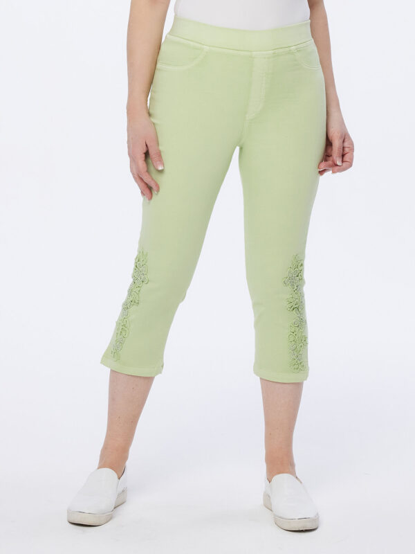 Body Needs Sweat Jeans Lime mit toniger Stickerei 36 hellgrün