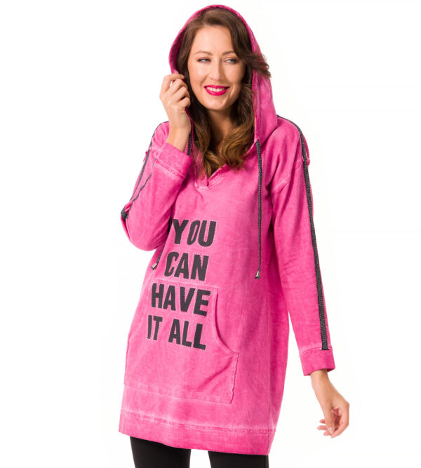 Body Needs Tunika Sweat Shirt ""You can have it all"" 40 rosa