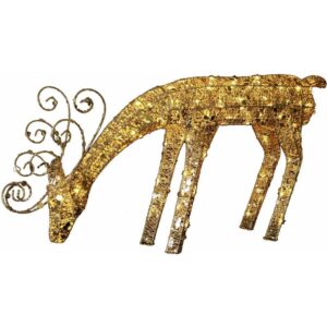 Led Hirsch Sequini von Weihnachtsfigur für innen und außen, aus Draht mit Pailetten in Gold, warmweiß, mit Kabel, Höhe: 55 cm, IP44 - Star Trading