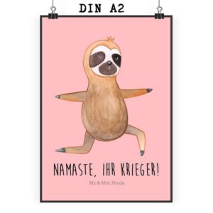 Mr. & Mrs. Panda Poster DIN A2 Faultier Yoga - Rot Pastell - Geschenk, Namaste, Atmung, Faul, Faultier Yoga (1 St)