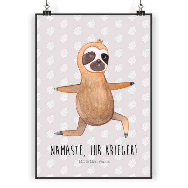 Mr. & Mrs. Panda Poster DIN A3 Faultier Yoga - Grau Pastell - Geschenk, Entspannung, Poster, Faultier Yoga (1 St)