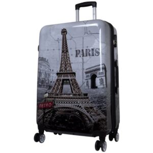 Trendyshop365 Hartschalen-Trolley Paris - Eiffelturm, bunter Koffer mit Motiv, 3 Größen, 4 Rollen, Zahlenschloss, Polycarbonat, Dehnfalte