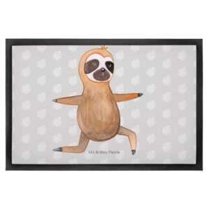 Fußmatte 50 x 75 cm Faultier Yoga - Grau Pastell - Geschenk, Gelassenheit, Na, Mr. & Mrs. Panda, Höhe: 0 mm, Farbecht