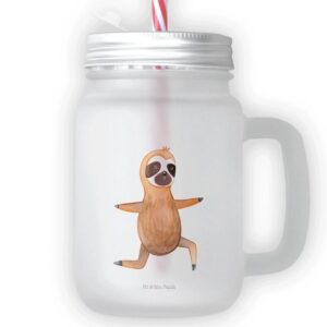 Mr. & Mrs. Panda Glas Faultier Yoga - Transparent - Geschenk, Entspannung, Trinkglas, Einm, Premium Glas, Farbecht