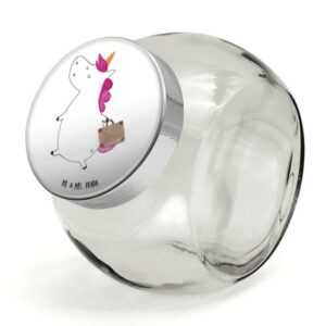 Mr. & Mrs. Panda Glas L 870ml Einhorn Koffer - Weiß - Geschenk, Keksbehälter, Erwachsen, Ei, Premium Glas, Farbecht