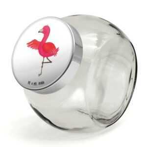 Mr. & Mrs. Panda Glas XL 2000ml Flamingo Yoga - Weiß - Geschenk, Yoga-Übung, Vorratsglas, Y, Premium Glas, Farbecht