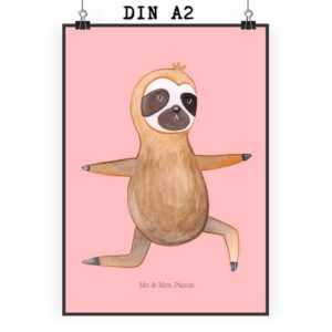 Mr. & Mrs. Panda Poster DIN A2 Faultier Yoga - Rot Pastell - Geschenk, Faultier Deko, Poster, Faultier Yoga (1 St), Farbecht