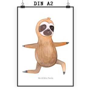 Mr. & Mrs. Panda Poster DIN A2 Faultier Yoga - Weiß - Geschenk, Faultier Deko, Meditation, W, Faultier Yoga (1 St), Farbecht
