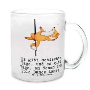 Mr. & Mrs. Panda Teeglas Fuchs Poledance Tage - Transparent - Geschenk, Tasse mit Henkel, Teet, Premium Glas, Farbecht