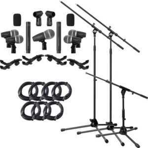 Pronomic Mikrofon DMS-7 Drum - Schlagzeug-Mikrofone mit Stativen und Kabeln (Schlagzeugmikrofonset, 24-tlg), inkl Bass Drum- Tom- & Elektret-Overhead-Mikrofone - Alu-Koffer
