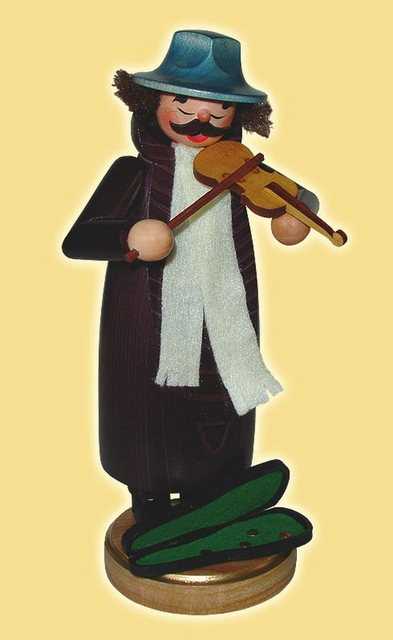 Räuchermännchen Räuchermann Straßenmusikant Höhe= 22cm NEU, spielt Geige, sammelt Spende mit Koffer