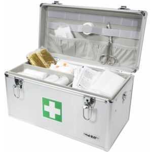 14701-09 Medizinkoffer, Erste Hilfe Koffer, Aluminium, Arzneikoffer, 40 x 22,5 x 20,5 cm, silber - HMF