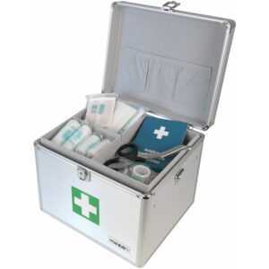 14702-09 Medizinkoffer, Erste Hilfe Koffer, Aluminium, Arzneikoffer, 30 x 25 x 25 cm, silber - HMF