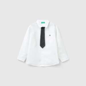 Benetton, Hemd Mit Abnehmbarer Krawatte, größe 82, Weiss, male