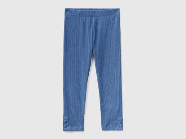 Benetton, Warme Regular-fit-leggings Im Rippenmuster, größe 104, Taubenblau, female