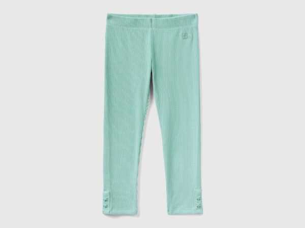 Benetton, Warme Regular-fit-leggings Im Rippenmuster, größe 90, Türkisblau, female