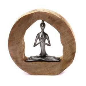 CREEDWOOD Skulptur SKULPTUR "YOGA LOG", Mangoholz / Alu, 28cm, Meditierende Yoga Deko