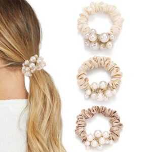FIDDY Haarband Perlen-Haargummi,elastische Haarbänder, Pferdeschwanzhalter, Haarseile, 3-tlg.