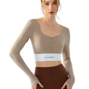 FIDDY Yoga & Relax Shirt Gestreiftes Yoga-Fitness-Top mit langen Ärmeln