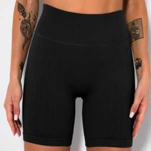 FIDDY Yogashorts Einfarbige gerippte Yoga-Shorts mit hoher Taille
