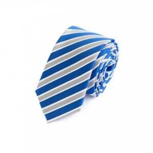 Fabio Farini Krawatte Gestreifte Blau Weiße Herren Schlips - Krawatten in 6cm Breite (ohne Box, Gestreift) Schmal (6cm), Blau/Weiß/Silber