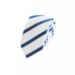 Fabio Farini Krawatte Gestreifte Blau Weiße Herren Schlips - Krawatten in 6cm Breite (ohne Box, Gestreift) Schmal (6cm), Weiß/Dunkelblau