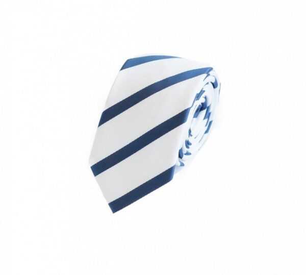 Fabio Farini Krawatte Gestreifte Blau Weiße Herren Schlips - Krawatten in 6cm Breite (ohne Box, Gestreift) Schmal (6cm), Weiß/Dunkelblau
