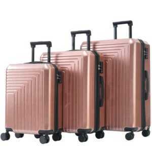 Gotagee Kofferset 3-teiliges Koffer-Set Gepäckstück Reisekoffer mit TSA-Schloss Rosa, Rechteckige Streifen