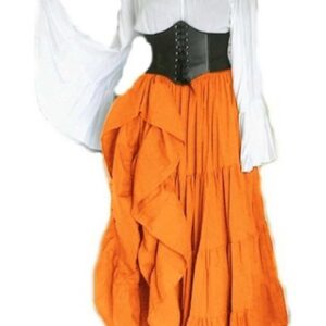 KIKI A-Linien-Kleid Damen-Retro-Mittelalter Kleid mit Glockenärmeln, Gothic-Maxikleid