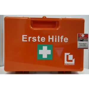 Lüllmann - Betriebs Verbandskasten Erste Hilfe Koffer din 13157 Verbandkasten + Wandhalter orange, inklusive Verbandbuch 620111 - Orange