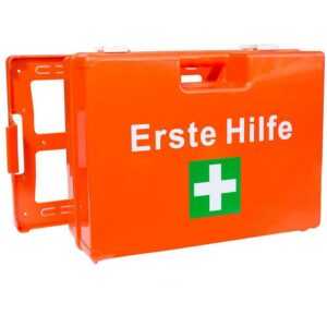 Lüllmann - Erste-Hilfe-Koffer für Betriebe din 13157 Premium Steelboxx Verbandkasten + Wandhalter orange 620139 - Orange
