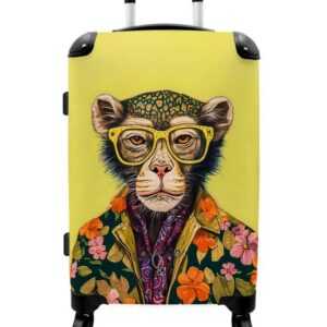 NoBoringSuitcases.com© Koffer Affe - Tiere - Brillen - Design - Blumen 67x43x25cm, 4 Rollen, Mittelgroßer Koffer für Erwachsene, Reisekoffer