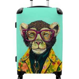 NoBoringSuitcases.com© Koffer Design - Rosa - Brille - Affe - Tiere 67x43x25cm, 4 Rollen, Mittelgroßer Koffer für Erwachsene, Reisekoffer