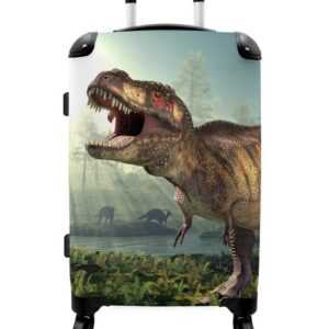 NoBoringSuitcases.com© Koffer Dinosaurier - Natur - Sonnenuntergang - Dino 67x43x25cm, 4 Rollen, Mittelgroßer Koffer für Kinder, Trolley