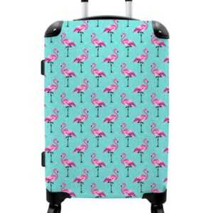 NoBoringSuitcases.com© Koffer Flamingo - Mädchen - Kind - Blau - Design 67x43x25cm, 4 Rollen, Mittelgroßer Koffer für Mädchen, Kinder Trolley