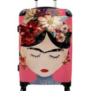 NoBoringSuitcases.com© Koffer Frida Kahlo - Frau - Vintage - Blumen - Kunst 67x43x25cm, 4 Rollen, Mittelgroßer Koffer für Erwachsene, Reisekoffer