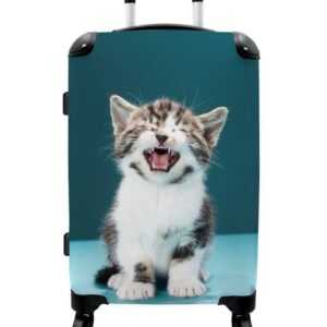 NoBoringSuitcases.com© Koffer Kätzchen - Katze - Miau - Blau 67x43x25cm, 4 Rollen, Mittelgroßer Koffer für Kinder, Trolley