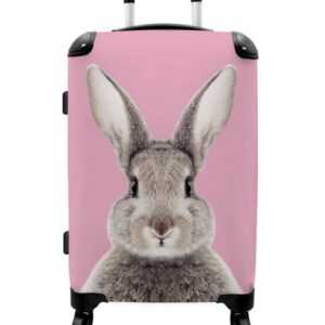 NoBoringSuitcases.com© Koffer Kaninchen - Rosa - Mädchen 67x43x25cm, 4 Rollen, Mittelgroßer Koffer für Kinder, Trolley