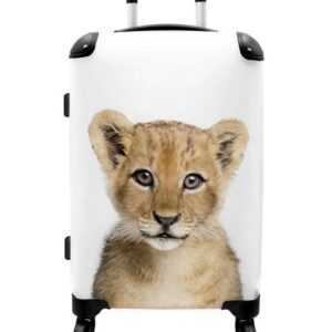 NoBoringSuitcases.com© Koffer Löwe - Tiere - Natur - Weiß 67x43x25cm, 4 Rollen, Mittelgroßer Koffer für Erwachsene, Reisekoffer