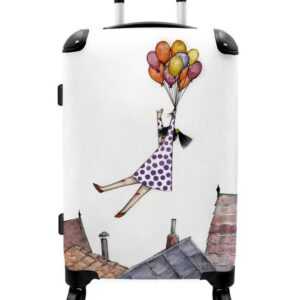 NoBoringSuitcases.com© Koffer Mädchen - Luftballon - Illustration - Häuser - Kinder 67x43x25cm, 4 Rollen, Mittelgroßer Koffer für Mädchen, Kinder Trolley