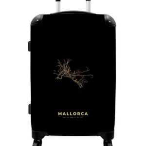 NoBoringSuitcases.com© Koffer Mallorca - Stadtplan - Karte - Gold - Luxus 67x43x25cm, 4 Rollen, Mittelgroßer Koffer für Erwachsene, Reisekoffer