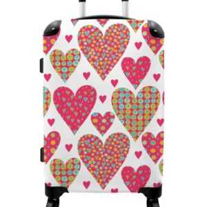 NoBoringSuitcases.com© Koffer Muster - Herzen - Rosa - Mädchen 67x43x25cm, 4 Rollen, Mittelgroßer Koffer für Mädchen, Kinder Trolley
