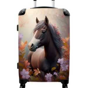 NoBoringSuitcases.com© Koffer Pferd - Blumen - Natur - Lila - Tiere 67x43x25cm, 4 Rollen, Mittelgroßer Koffer für Mädchen, Kinder Trolley