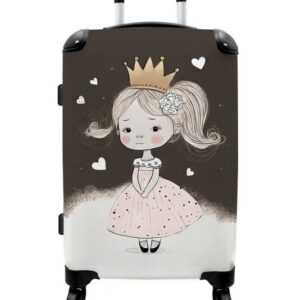 NoBoringSuitcases.com© Koffer Prinzessin - Rose - Herzen - Mädchen 67x43x25cm, 4 Rollen, Mittelgroßer Koffer für Mädchen, Kinder Trolley