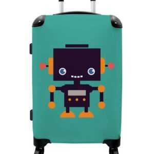NoBoringSuitcases.com© Koffer Roboter - Grün - Antenne - Orange - Kinder 67x43x25cm, 4 Rollen, Mittelgroßer Koffer für Jungen, Kinder Trolley