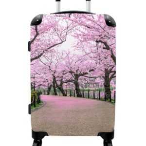 NoBoringSuitcases.com© Koffer Sakura - Blütenbaum - Rosa - Blumen - Frühling 67x43x25cm, 4 Rollen, Mittelgroßer Koffer für Erwachsene, Reisekoffer